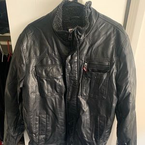 deer faux leather sherpa lined military jacket